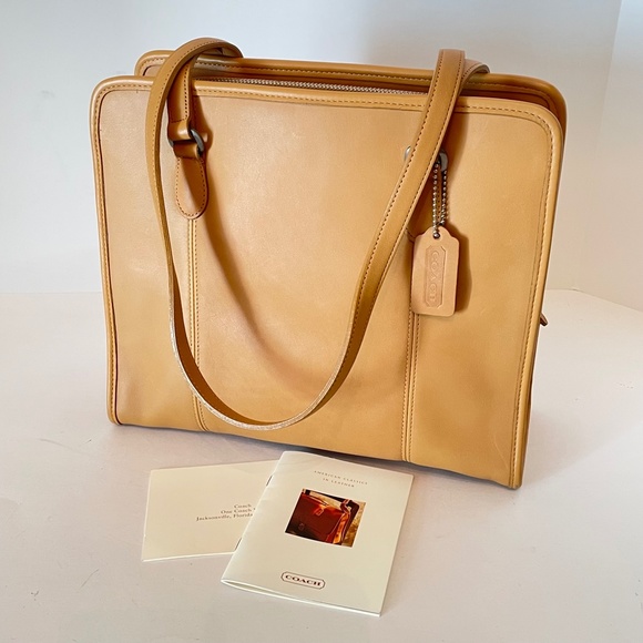 Vintage Coach Classic Compartment Tote Leather Shoulder Bag 9872 Camel USA - Picture 16 of 16